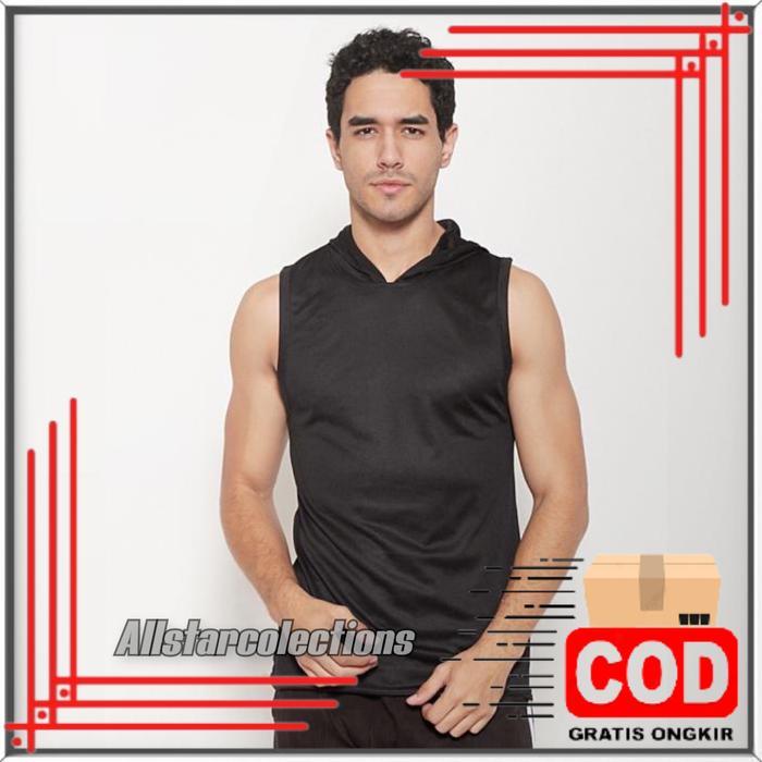 [Banting Harga] Singlet Hoodie Pria Gym Baju Manset Kupluk Tanpa Lengan Olahraga