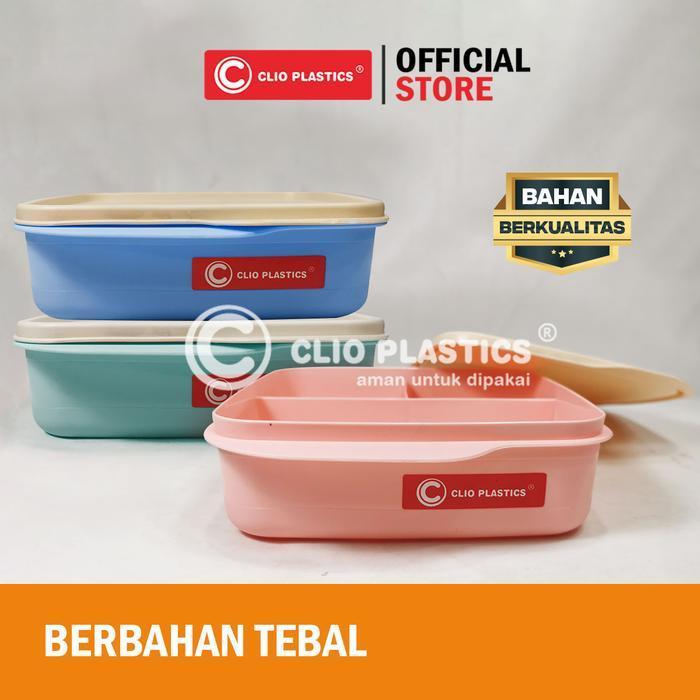 Clio Kyoto Lunch Box Kotak Makan Plastik Segi Sekat 3 Warna Pink HIjau Biru Tebal Kuat Awet Murah Ta