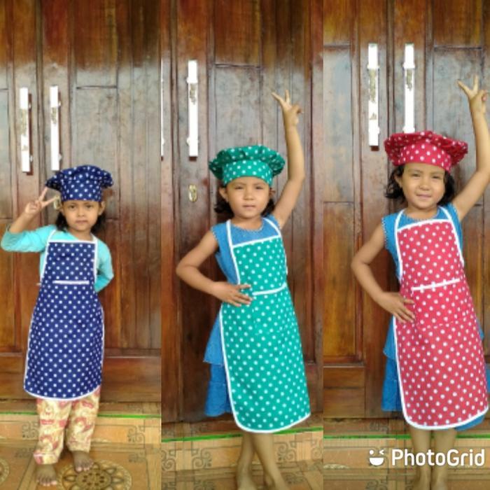 celemek anak apron tk celemek kain plus topi koki anak