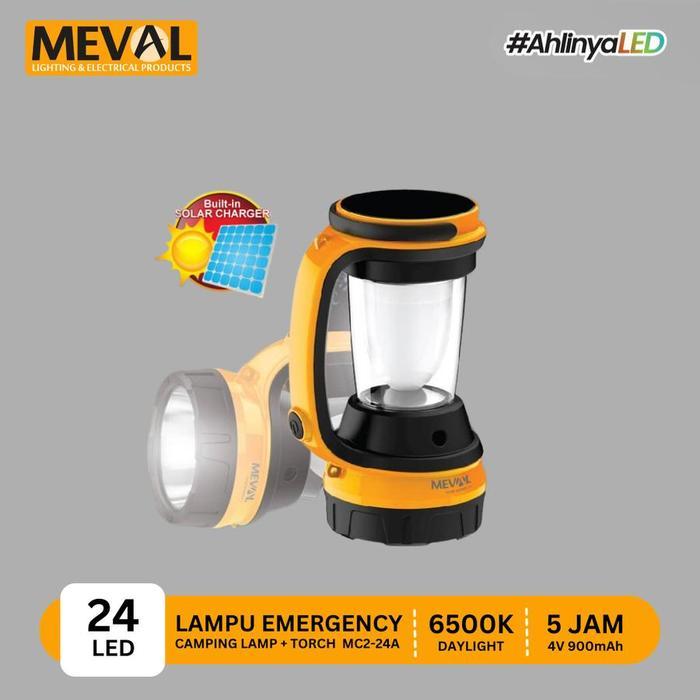 Meval 24 LED Camping Lamp + 3W Senter + Panel Surya - Putih