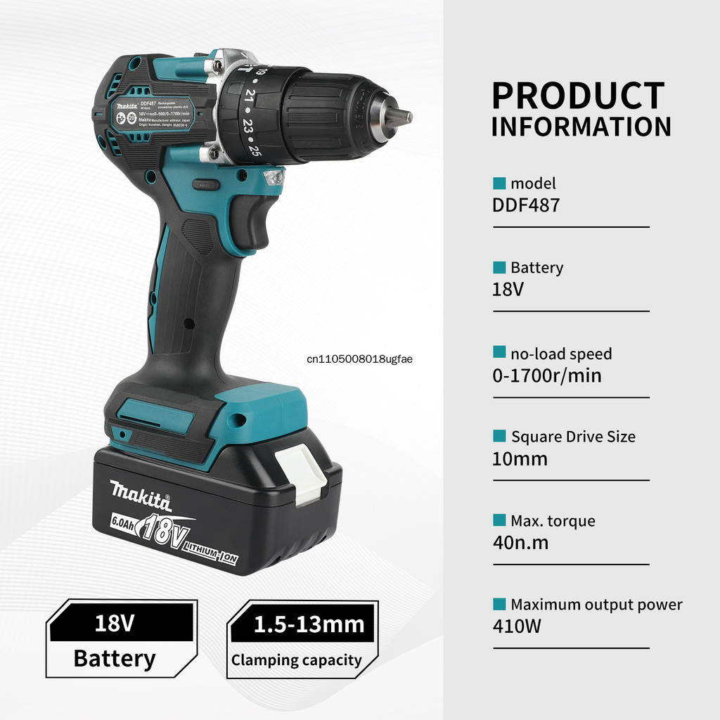 Makita DDF487 Electric Screwdriver Brushless Cordless Driver 18V Battery Drill Brushless Motor