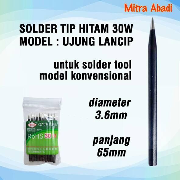 Solder Tip 30W Hitam Model UJUNG LANCIP Panjang 65 mm Dia 3,6 mm