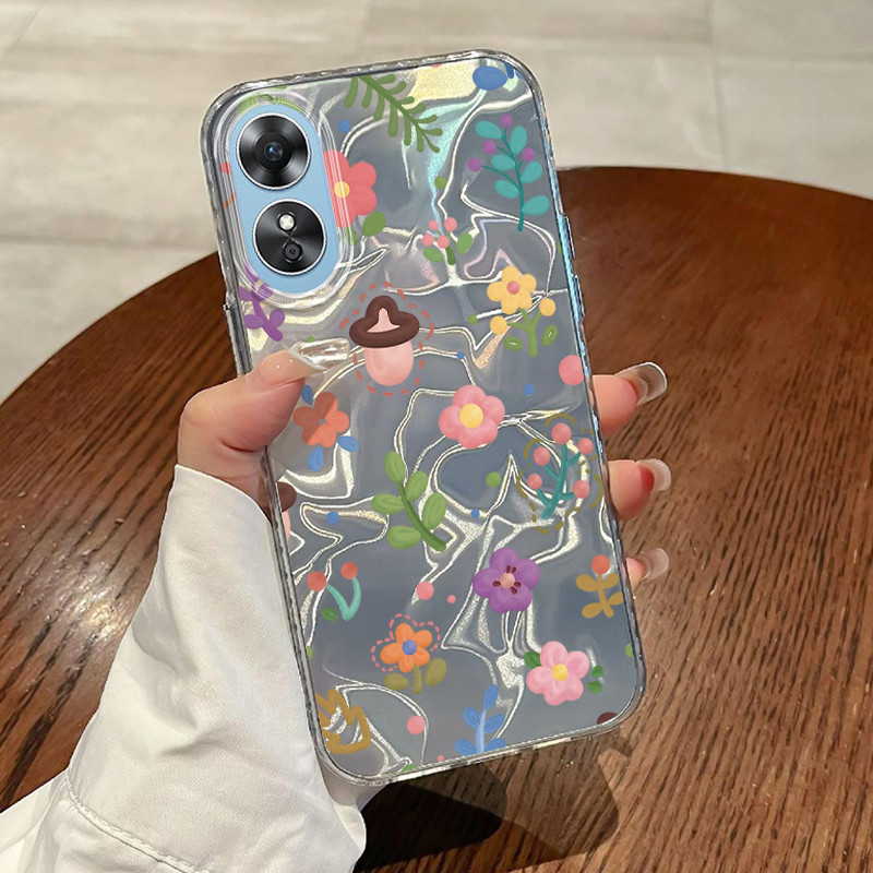 Casing Hp OPPO A17 OPPO A17K Case Casing Pola Banyak bunga HP Kasing Kasus ponsel transparan mewah S