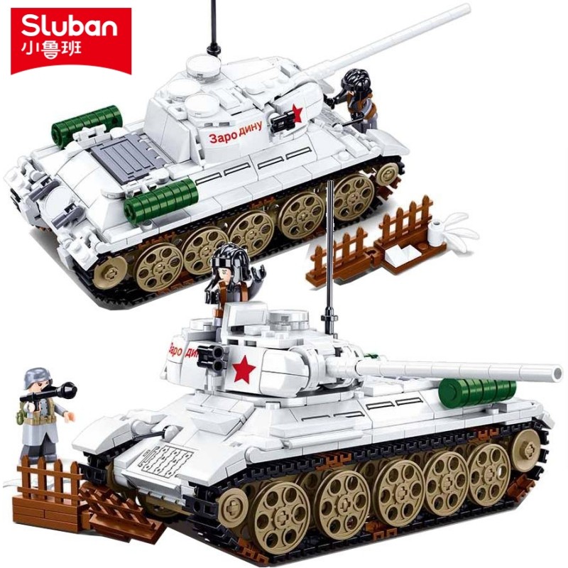 Sluban 518PCS WW2 Military T34-85 Medium Tank Building Blocks Set with Soldier Figures Educational