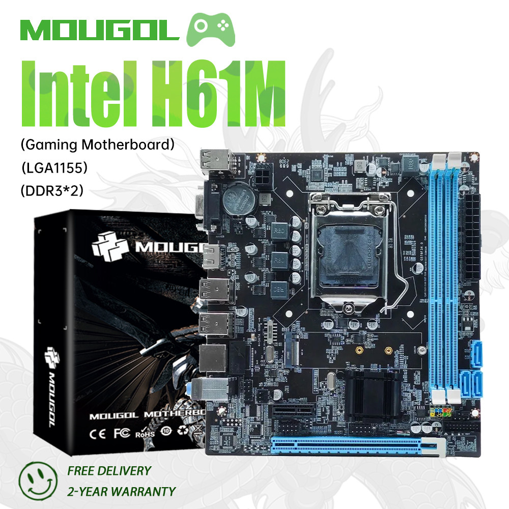 MOUGOL H61M gaming motherboard LGA1155 supports Intel Core 2/3 Gen CPU M.2 NVME PCIEx16 dual-channel