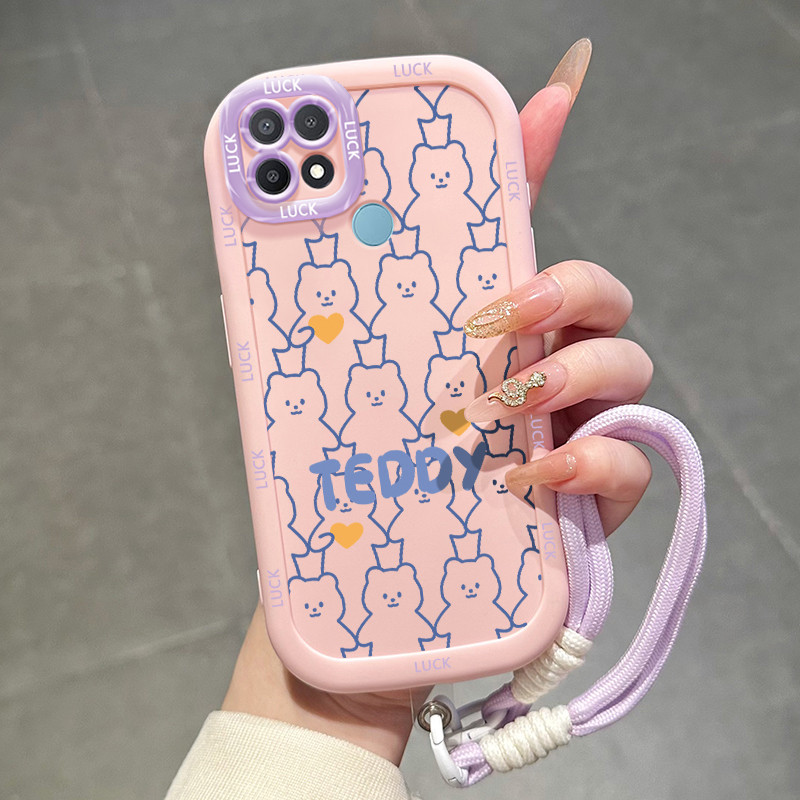 Casing Hp untuk OPPO A15 A15s A35 4G Case Pola Kartun Beruang Kelinci Pink Kasing ponsel silikon Kes