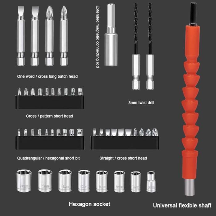 kks Set Obeng Listrik 47 Buah untuk Rumah Bor Listrik Multifungsi Mini Bor Isi Ulang Bor Listrik