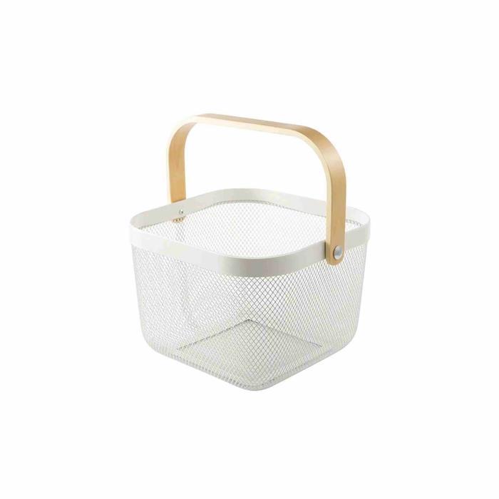 Keranjang Serbaguna Penyimpanan Gagang Kayu / Metal Basket with Wooden Handle Yuko Buah Aesthetic