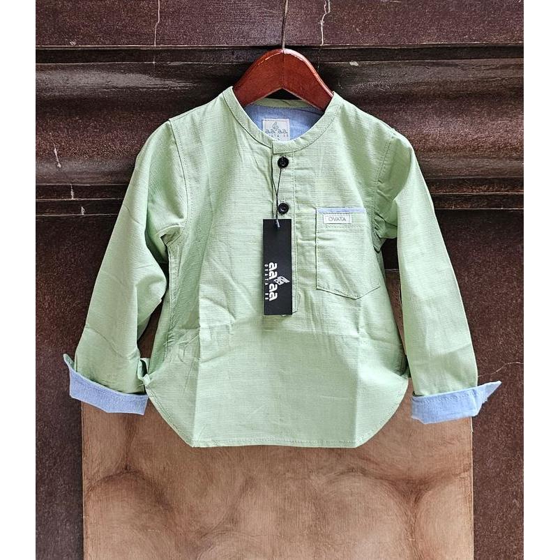 ec9o- Baju Koko Original Ovata Anak Terlaris 1-14 Tahun Lengan Panjang Polos Warna Hijau