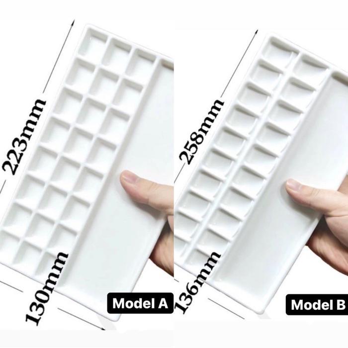BISA E-KATALOG! Large Rectangular Porcelain Ceramic Palette 20/24 Wells Palet Cat Air Keramik Putih