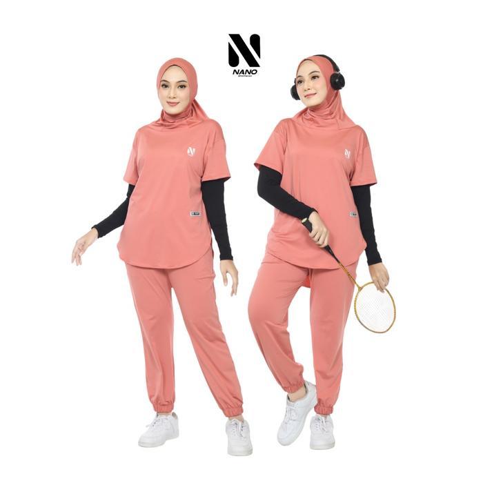 3P9U9- Nano Sportswear Baju Senam Muslim Wanita Jogger / Setelan Baju Senam Jogger / One Set Wanita