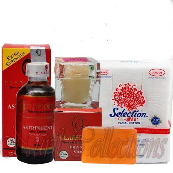 hvs Clariderm Paket 3in1 Plus Kapas - krim Clariderm , Sabun, Toner Clariderm Astrigent