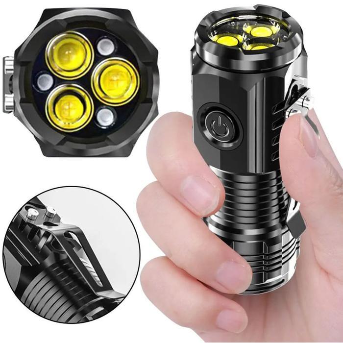 New Senter Mini 3 Mata Led Lampu Swat Outdoor 4 Mode Cahaya Senter Camping Hiking flashlight
