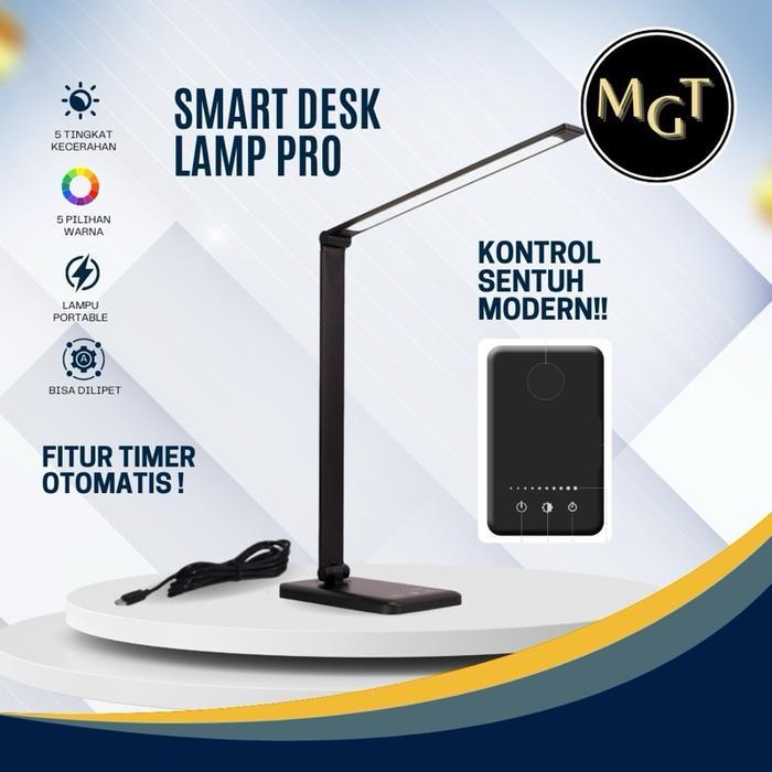 New MGT Smart Desk Lamp Pro - Lampu LED Meja Belajar USB Kontrol Sentuh Modern Putih & Hitam Cahaya