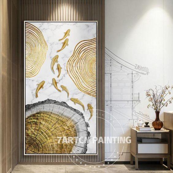 Lukisan ikan koi / Lukisan ikan air terjun/ Lukisan Fengsui /60 x 80cm