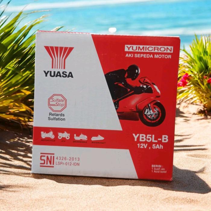 Aki Yuasa Yb5L-B Aki Basah 12V 5Ah/10Hr Aki Astrea Grand, Legenda, Mio, Jupiter Z, Shogun