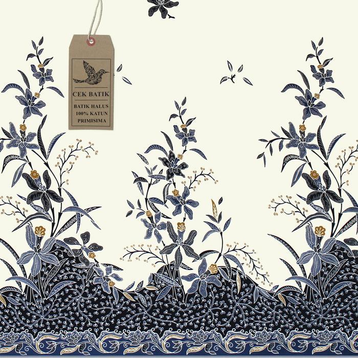 Kain Batik - Motif Bunga Warna Dasar Putih Ayu (Abu-Abu & Hitam)