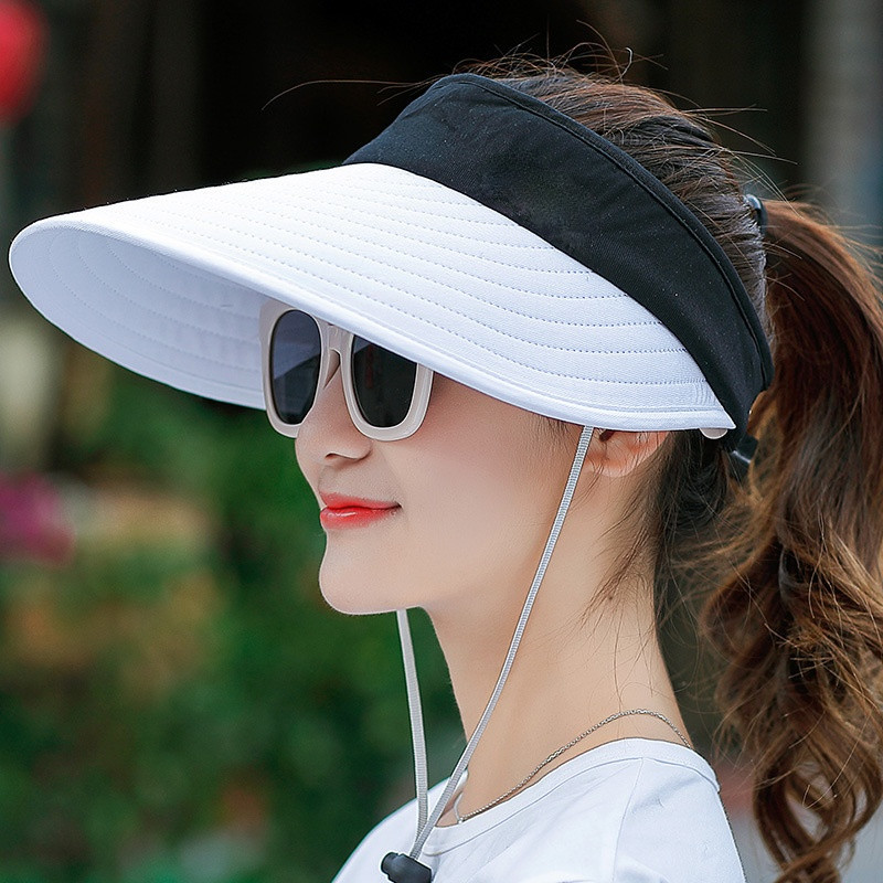 women summer sun visor wide-brimmed hat beach hat adjustable UV protection female cap packable