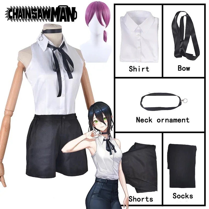 Reze Cosplay Costume Wig Anime Chainsaw Man Reze Cosplay Clothes Uniform Shirt Tie Short Wig