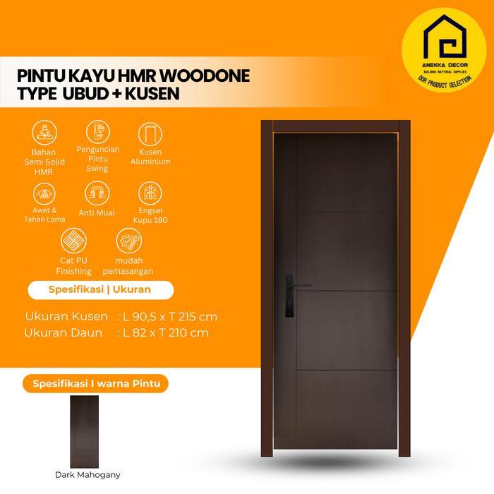 Pintu kayu WOODONE HMR Kamar tidur Type UBUD set Kusen Aluminium , ukuran 90.5 x 215 cm , Finishing