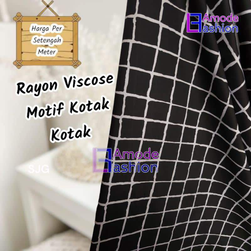 Kain Rayon Viscose Motif Kotak Kotak