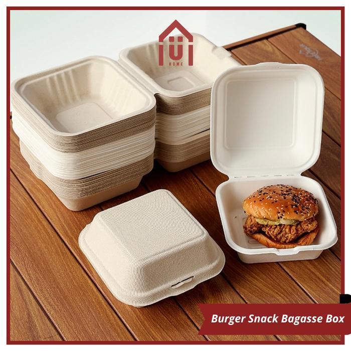 UNISO - BAGASSE BURGER BOX MINI CAKE BOX KOREAN BENTO BOX KOTAK BURGER KECIL SERAT TEBU ECOFRIENDLY