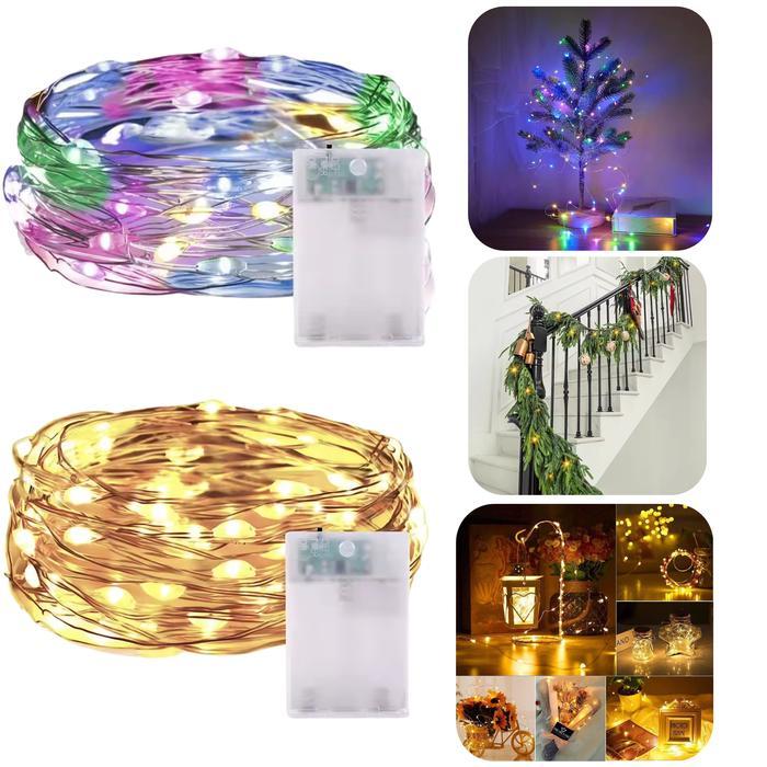 Lampu Hias Strip Dekorasi 5 Meter Tenda Camping Natal Kawat LED 50 Lamp String Lights Box Baterai