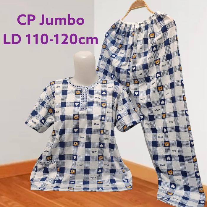 Santaibju- Setelan Baju Tidur Kaos Cp Jumbo Xxxl Bahan Kaos Tebal Ld 108-118Cm