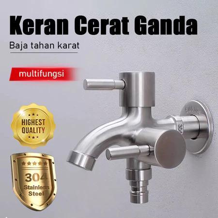 BERKUALITAS Promo kran keran double cabang asli stanlis steel sus 304 KERAN CABANG SUS 304 KRAN