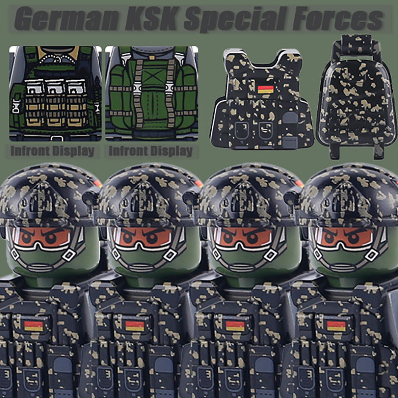 MOC Military German KSK SWAT Building Blocks Camo Soldiers Figures Police Army Vest Weapons Gun