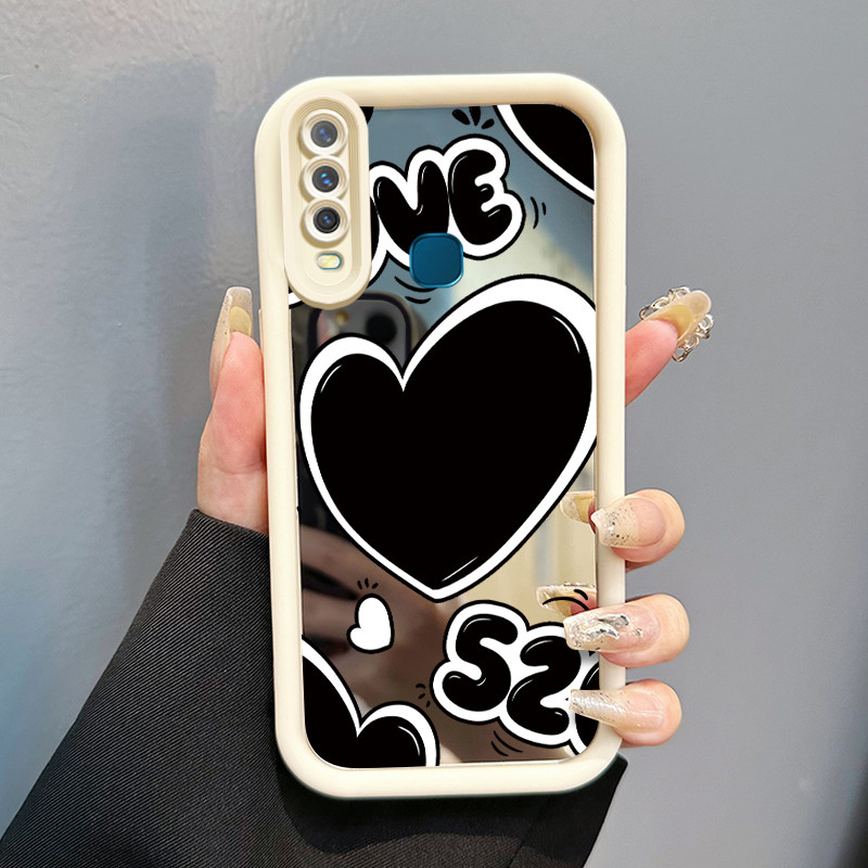 Casing Hp Untuk VIVO Y17 Y15 Y12 Y12i Y3 Y3s 2020 Case Cartoon Heart Makeup Cermin Elegan Kesing Mir