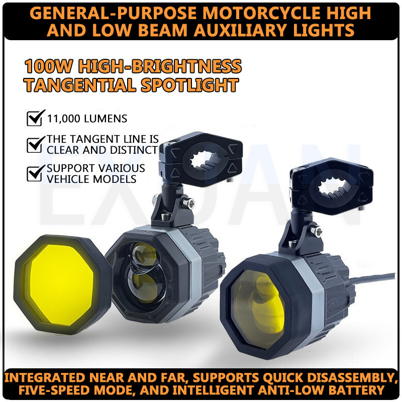 Motorcycle Spotlight Strong Light Tangent Led Headlights External Spotlight Lens Dual Beam Headlight
