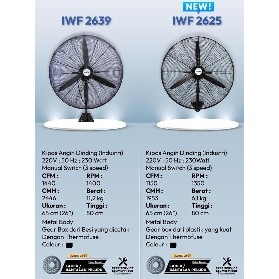 Kipas Angin Dinding Industri SEKAI IWF 2639 / IWF2639 26INC *