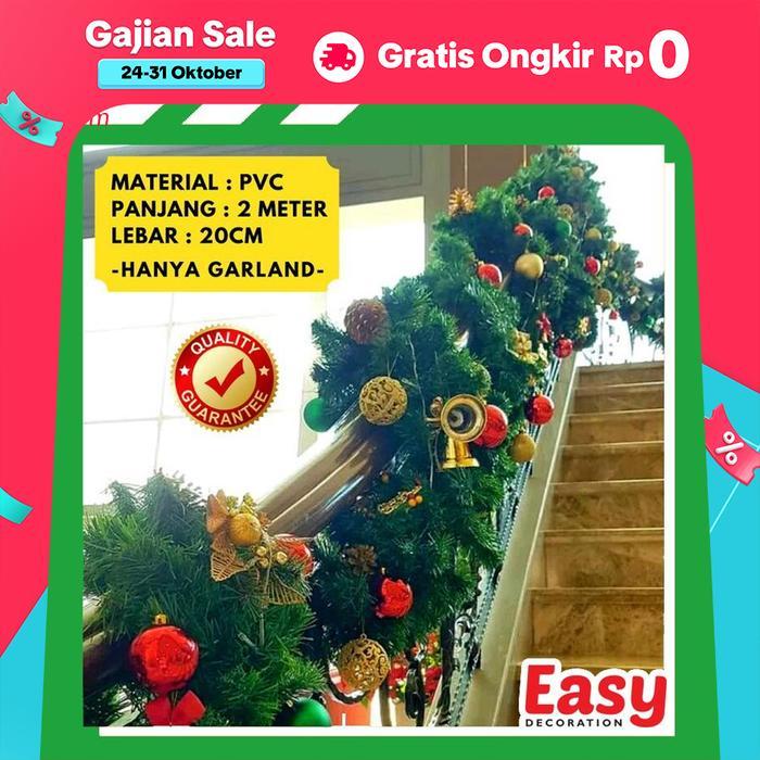HOT SALE Garland Natal Hiasan Daun Garland Hijau Aksesoris Dekorasi 2 Meter