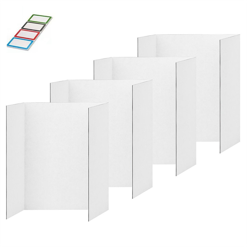 Highly Recommended-4 Pcs Trifold Poster Board, White Poster Board Comes With Sticky Accessories,