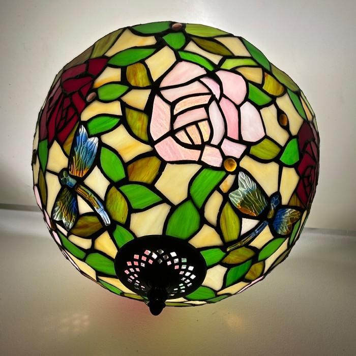 Longhuijing Tiffany Style Ceiling Flush Mount Light Handcrafted Stained Glass Shade Lamp Semi Flush