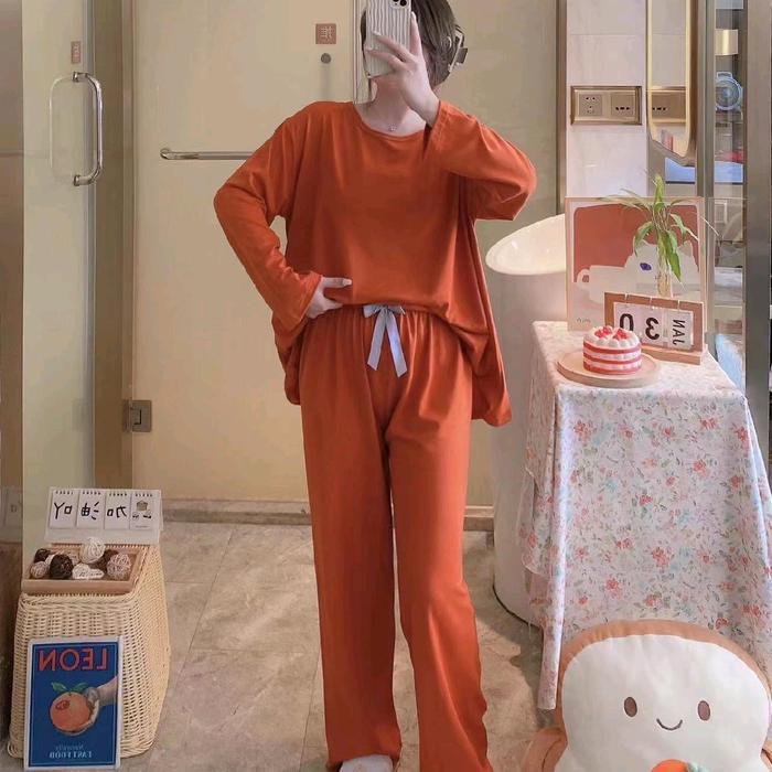 Santaibju- Piyama Polos Lengan Panjang Spandek Mnc Ld 110Cm Untuk Wanita - Celana Panjang