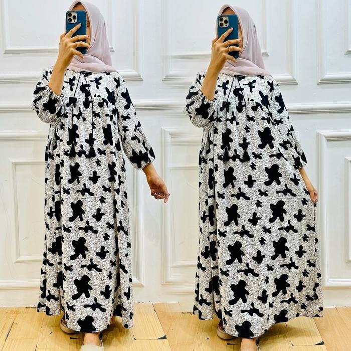 READY Dress sania putih rayon premium busui batik fashion muslim gamis ramadhan Nyaman Panjang