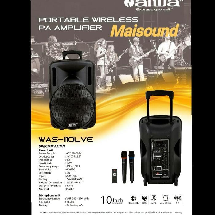 Portable Speaker Meeting AIWA WAS 110LVE 110 LVE 10 Inch