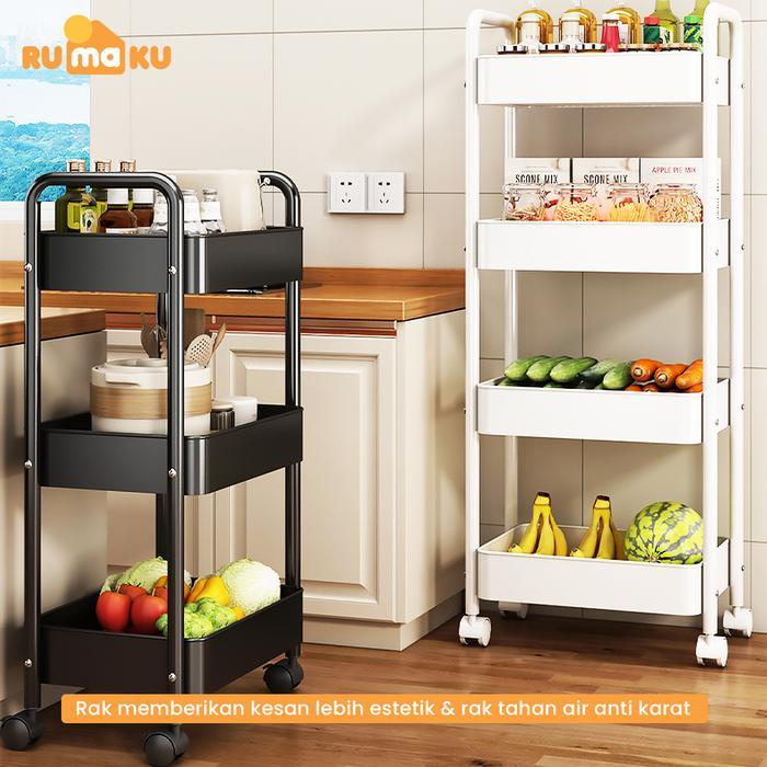 Ikea Home - Rak Troli Roda Susun Stainless Untuk Dapur Kamar Mandi Salon Kosmetik Ambalan 4 Tingkat