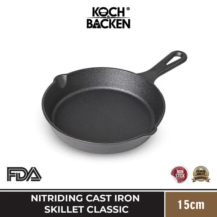 Cypruz Kitchenware - KOCH&BACKEN Nitriding Pre-seasoned Cast Iron Skillet Fry Pan 15cm - Wajan