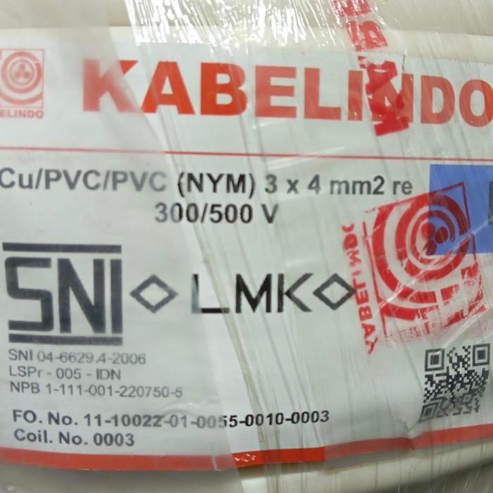 kabel nym 3x4mm kabelindo 100m kabel nym 3x4 mm putih kabelindo