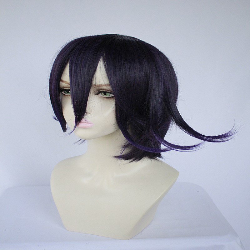 Wig Cosplay Danganronpa V3 Kokichi Oma Rambut Pendek Hitam Ungu High Temperature Fiber 35cm 160g |OY