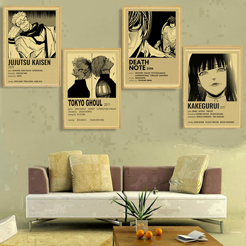 Anime Posters Jujutsu Kaisen/Junji Ito/Death Note/ Retro Kraft Poster Paper Room Home Bar Cafe Decor