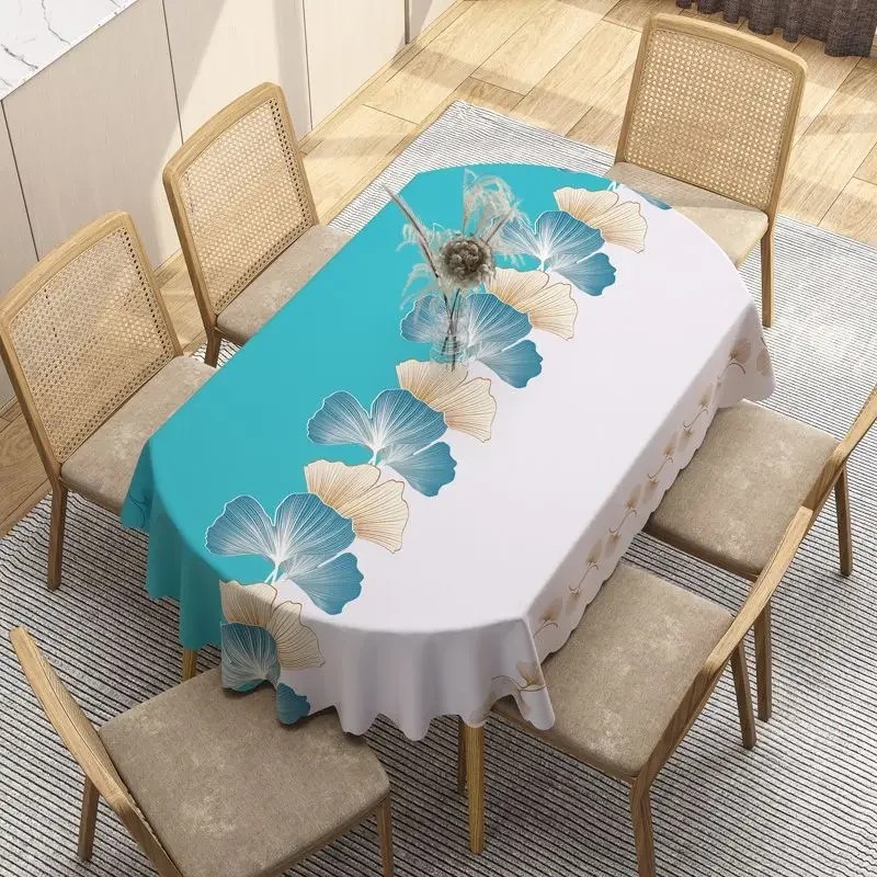 Tablecloth Oval 200cm PVC Blue Modern Style Table Cover Water Resistant Farmhouse for Dining Table
