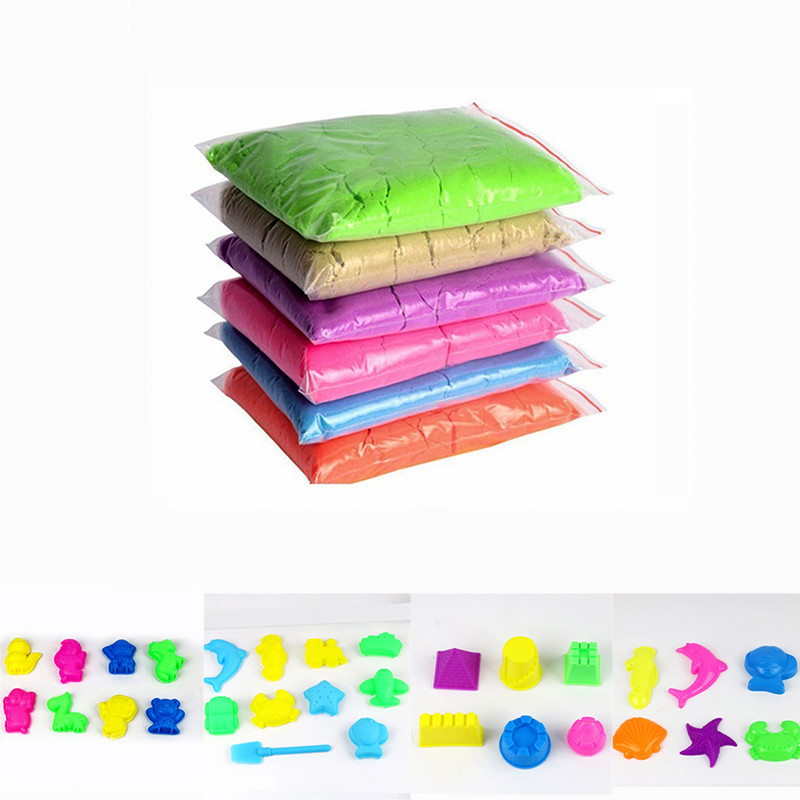 500g Dynamic Sand Presented Six Molds Fluffy with Tools Dynamic Magic Beach DIY Sand Toys for