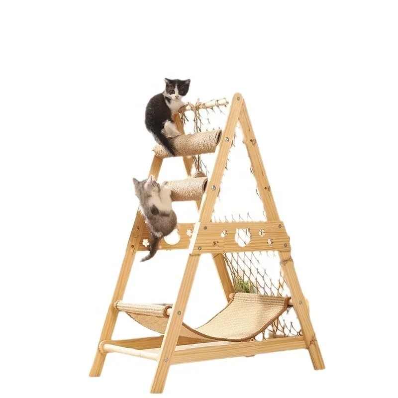Modern Large climbing net cat climbing frame Pet House Wood Cat Tree Sisal Rope Climbing Tree
