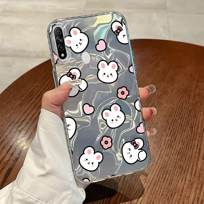 Casing Hp OPPO A31 2020 A8 Case Casing Pola Kelinci Putih HP Kasing Kasus ponsel transparan mewah Si