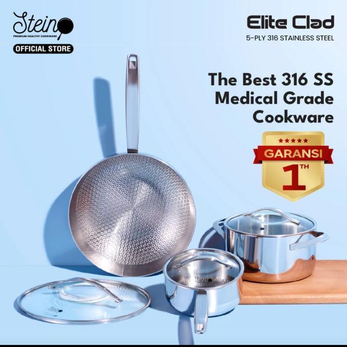 stein elite clad wok pan - wajan stainless 28 cm