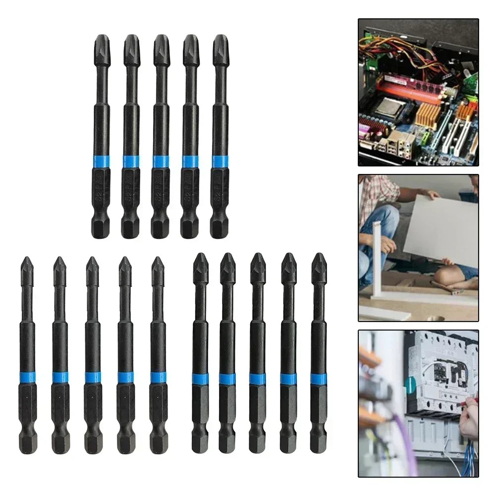 5Pcs Electric Magnetic Screwdriver Bits PZ1 PZ2 PZ3 Pozidriv Bit 75mm 1/4'' Hex Shank For Furniture